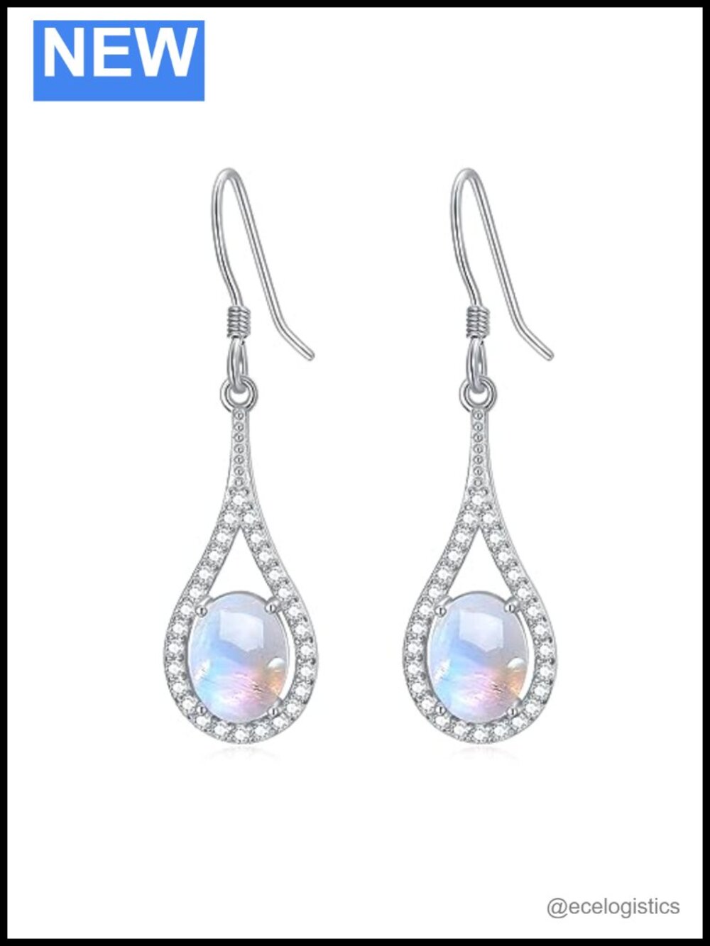 925 Sterling Silver Moonstone Hook Drop Dangle Earrings